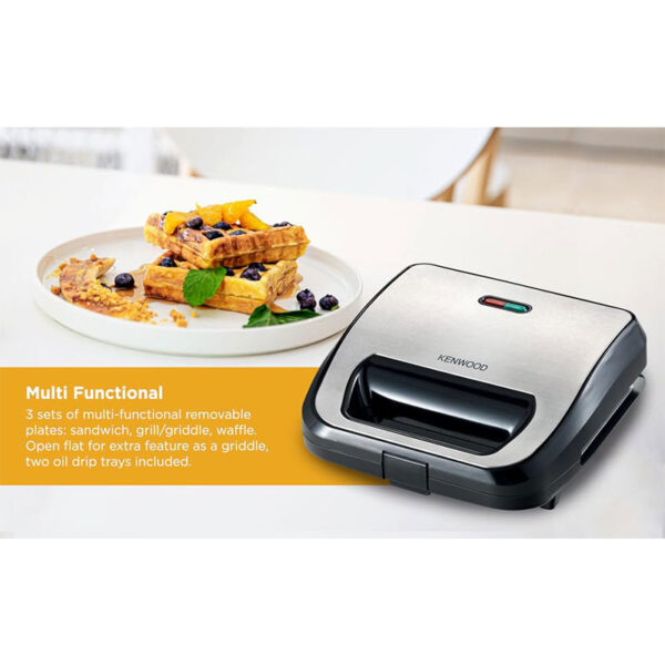 Kenwood Sandwich Maker 3 In 1 Sandwich Grill/Griddle Waffle 3 Sets of Non Stick Multifunctional Plates for Grilling Toasted Sandwiches and Waffles SMM02.000SI