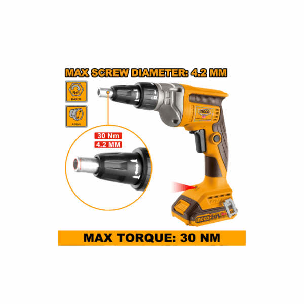Ingco Cordless Drywall Screwdriver 20V with Battey & Charger CDSLI204200
