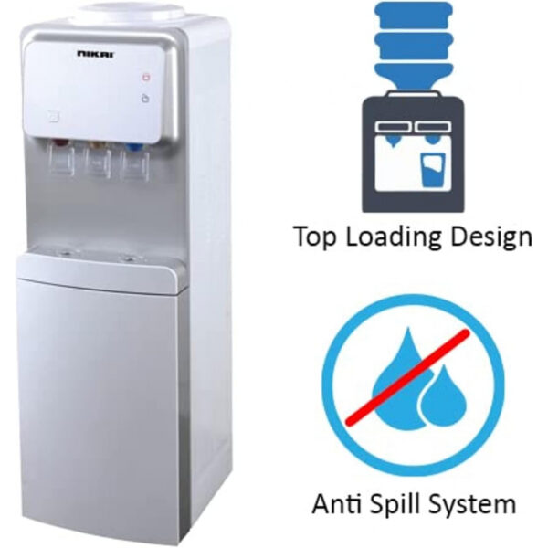 Nikai Water Dispenser 3 Taps with Storage Cabinet Anti-bacterial Child Lock CFC Free Triple Faucet Dispensing Removable Drip Tray Inner Stainless Steel Tank NWD1900C