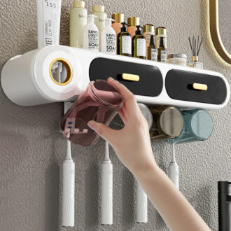 Generic Toothbrush Holder Set Toothbrush Storage Rack Automatic Toothpaste Squeezer Dispenser All-in-One Bathroom Accessories