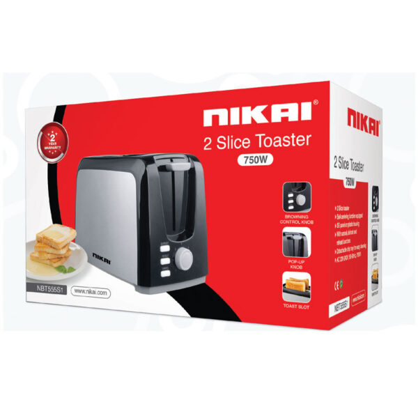Nikai Toaster 2 Slice 750W with Self Centering Feature NBT555S1