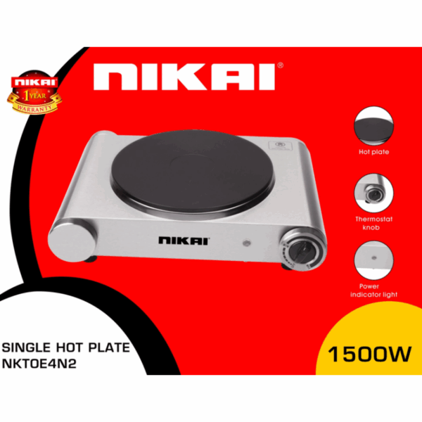 Nikai Electric Hot Plate 1 Plate 1500W Die Cast Iron Hotplates of 188MM Adjustable Thermostat Control NKTOE4N2