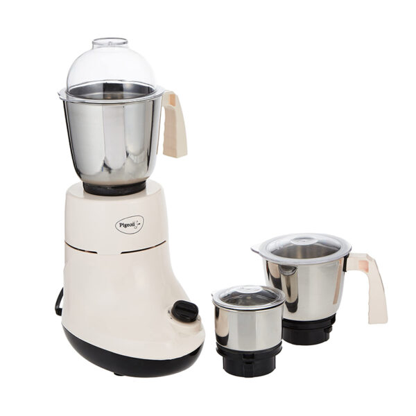 Pigeon Mixer Grinder 550w Powerful Motor with 3 Stainless Steel Jars for Dry Grinding Wet Grinding and Making Chutney Ivory