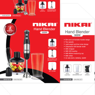Nikai Hand Blender 500W 4 in 1 w/ Whisk & Chopper 600ML Measuring Cup SS Housing NH919CW