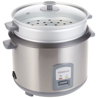 Kenwood 2-in-1 Rice Cooker 2.8L 16-Cups Rice with Food Steamer Basket Non-Stick Cooking Pot Temepered Glass Lid Warm/Cook Lights Spatula Holder Detachable Cord RCM71.000SS