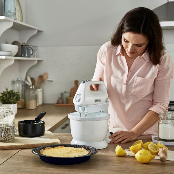Kenwood Stand Mixer Hand Mixer (Electric Whisk) 450W with 3.4L Rotary Bowl 5 Speeds + Turbo Button Twin Stainless Steel Kneader and Beater for Mixing Whipping Whisking Kneading HMP32.A0WH