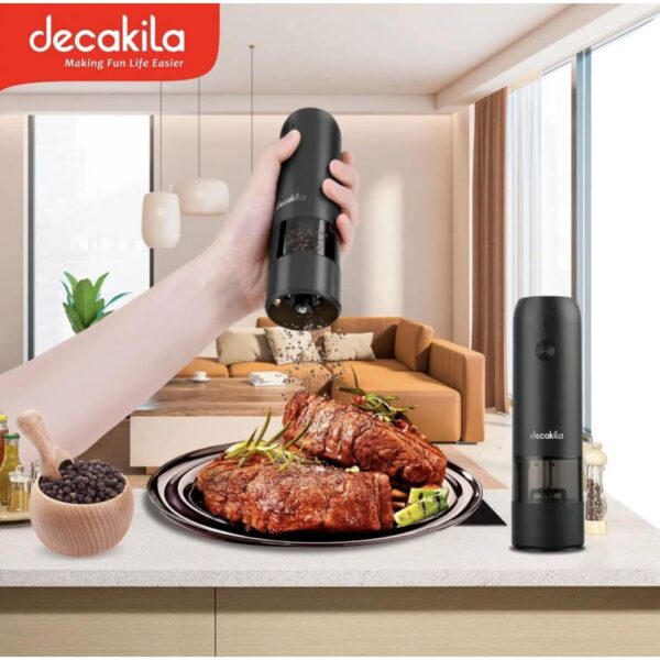 Decakila Pepper Grinder 12W Electric Stainless Steel Body Carbon Steel Shaft Grinding Coarseness Adjustment Built-in LED Lamp KMTT023B