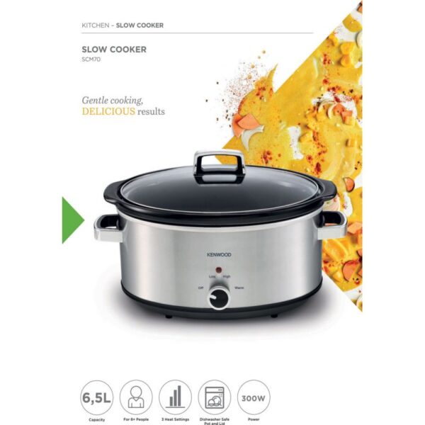 Kenwood Slow Cooker 6.5L Slow Rice Cooker with 3 Heat Settings (Low High & Warm) Preserves Flavour Herbs & Spices are Absorbed Well Meat Becomes Extremely Tender SCM70.000SS