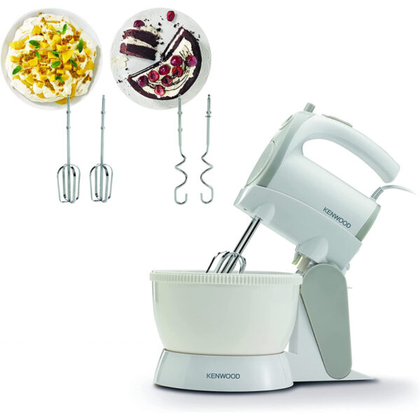 Kenwood Stand Mixer Hand (Electric Whisk) 300W With 2.4L Rotary Bowl 5 Speeds + Turbo Button Twin Stainless Steel Kneader And Beater For Mixing Whipping Whisking Kneading HMP22.000WH