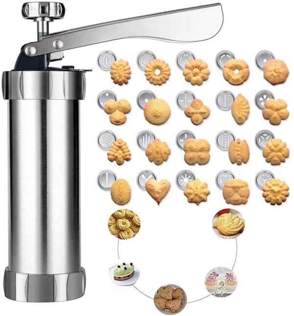 Cookie Press with Nozzles & Decorating Plates 20 Different Types of Jalies Murukku Maker/Bhujiya Maker/Cookies/Namkeen/Noodles/Chakali Maker/Sev Maker/Farsan Maker/Gathiya Maker