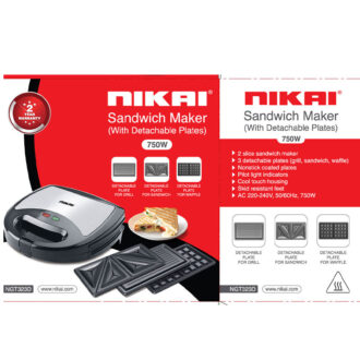 Nikai Sandwich Grill & Waffle Maker 750W 3 Detachable Plate Cool Touch Housing Pilot Light Indicator Cool Touch Housing NGT323D