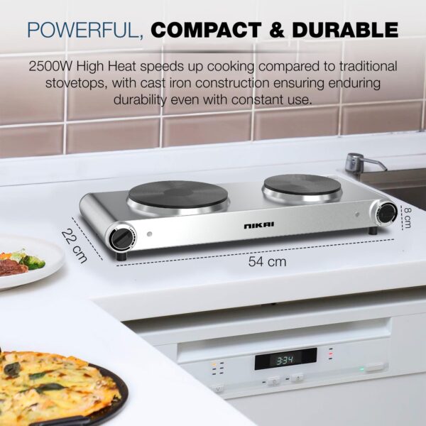 Nikai Double Hot Plate - Twin Cooktop 2500W Power Adjustable Thermostat Overheat Pro