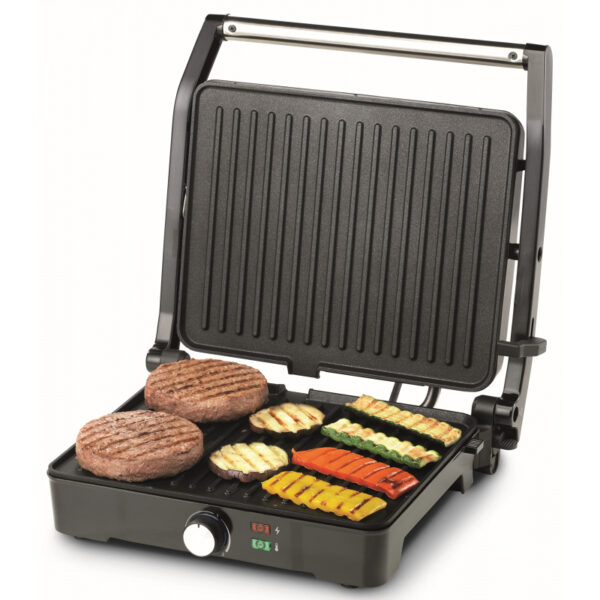 Kenwood Grill 2000W Contact Health Grill Panini Press with Variable Temperature 3 Grill Positions for Panini Burger Sandwich Pizza Steak Chicken Fish Vegetables HGM31.000SI