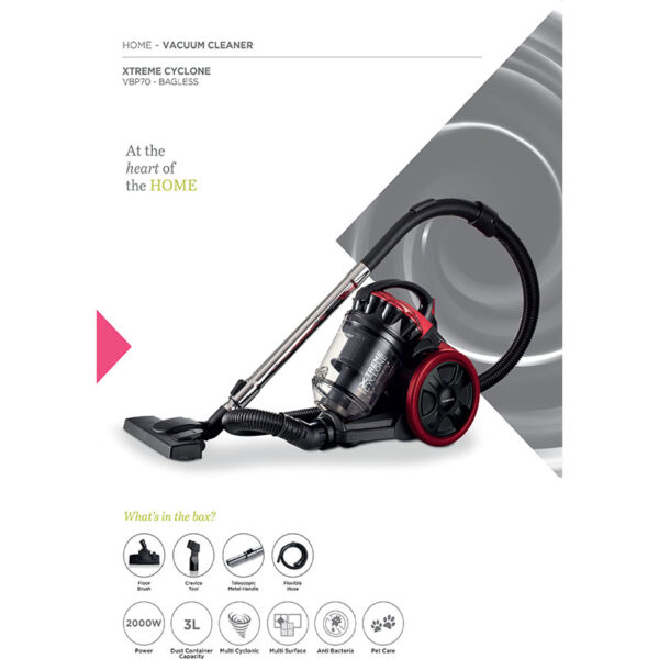 KENWOOD Vacuum Cleaner 2200W Multi Cyclonic Bagless Canister Vacuum Cleaner 3.5L with 5m Cable Multi-Surface Cleanable Hepa Filter Anti Bacteria Pet Care for Home & Office VBP80.000RG Grey/Red