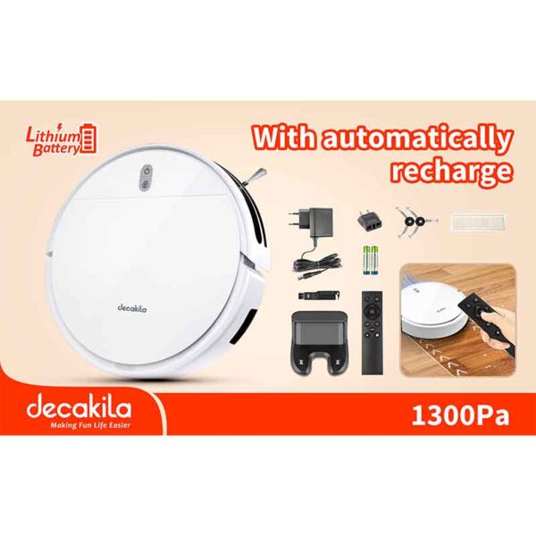 Decakila Robotic Vacuum Cleaner - 1300Pa Gyroscope Style Battery Operated Smart Sensor Protection Smart Quiet Robot Vacuum Mop Gyro Navigation Tangle-free Suction DECABOT06