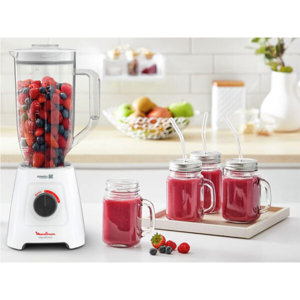 Moulinex Blender 600W BlendForce XXL Jar 2.8 L Blender Smoothie Maker Mixer 2 Attachments 2.8L XXL Plastic Jar 6 Powelix Blades Ice Crush 2 Speeds LM458127