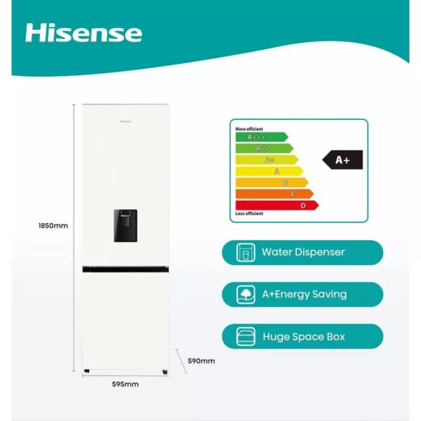 Hisense Refrigerator 350L Bottom Freezer A+ Energy Efficiency Class, Non Plumbed Water Dispenser, Reversible Door White & Pink H450BDP-WD