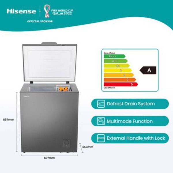 Hisense Chest Freezer 142L Easy Cleaning, Keep For 135H, Super Freezer, My Fresh Choice Technology, Grey H175CFS