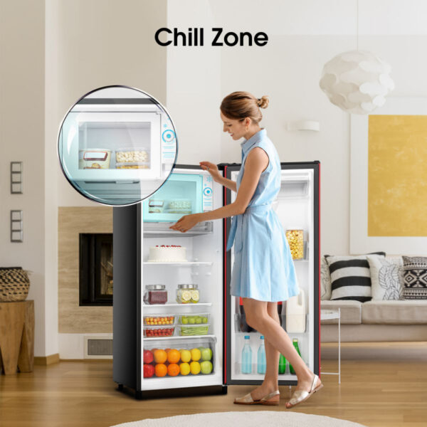 Hisense Refrigerator 177L Single Door, Water Dispenser, Chiller Zone, Anti Bacteria Door Seal, Recessed Handle, Red H235RRE-WD