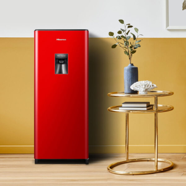 Hisense Refrigerator 177L Single Door, Water Dispenser, Chiller Zone, Anti Bacteria Door Seal, Recessed Handle, Red H235RRE-WD