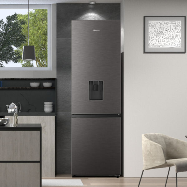 Hisense Refrigerator 262L Bottom Freezer, Water Dispenser, No Frost, Recessed Handle, Titanium Silver H350BTS-WD