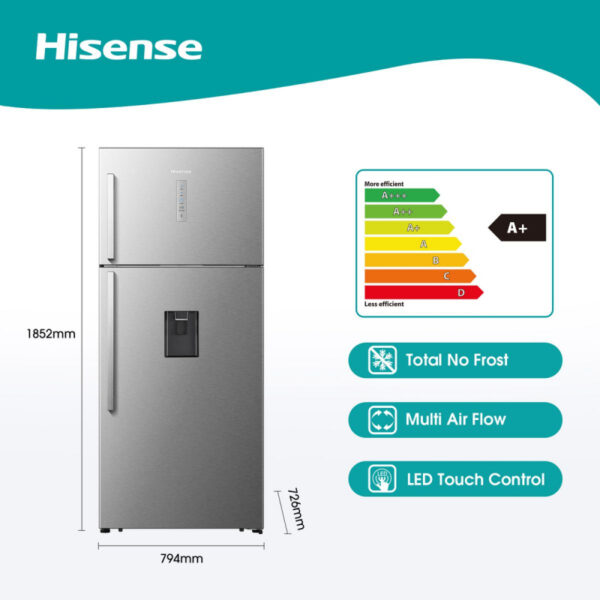 Hisense Refrigerator 535L Double Door, Top Freezer, Water Dispenser, Inox H700TI-IDL