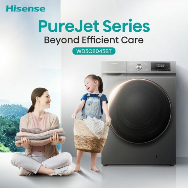 Hisense Washing Machine 8kg & Dryer 5kg Smart WI-FI Connectlife App Inverter Jet Titanium Grey WD3Q8043BT