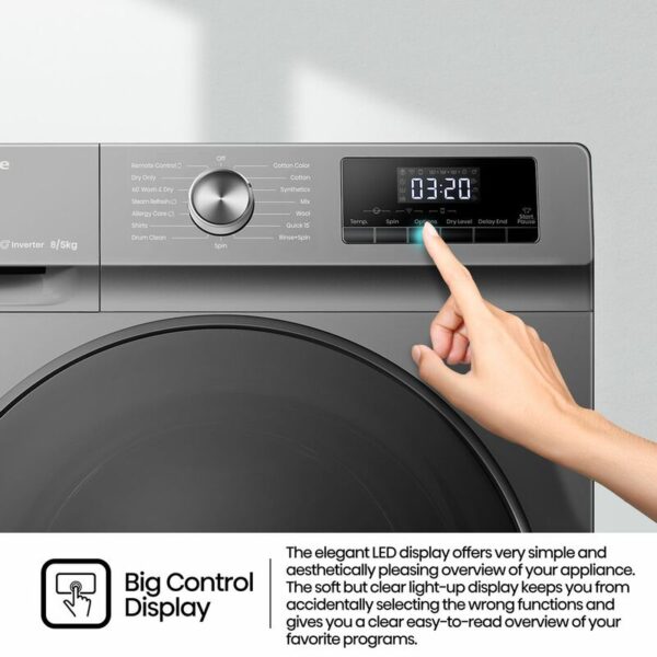 Hisense Washing Machine 8kg & Dryer 5kg Smart WI-FI Connectlife App Inverter Jet Titanium Grey WD3Q8043BT