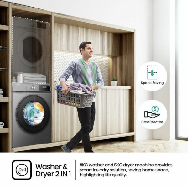 Hisense Washing Machine 8kg & Dryer 5kg Smart WI-FI Connectlife App Inverter Jet Titanium Grey WD3Q8043BT