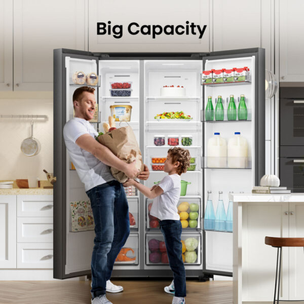 Hisense Refrigerator 637L Side By Side, LED Touch, Wifi + Inverter, Black Stainless Steel H800SB