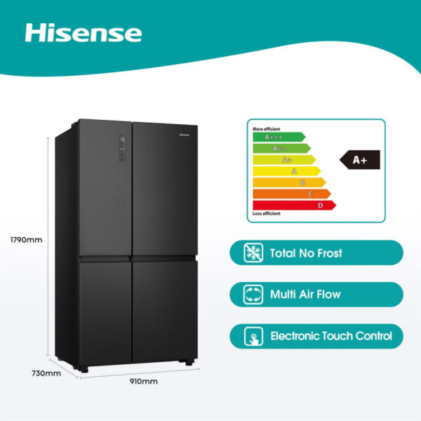 Hisense Refrigerator 637L Side By Side, LED Touch, Wifi + Inverter, Black Stainless Steel H800SB