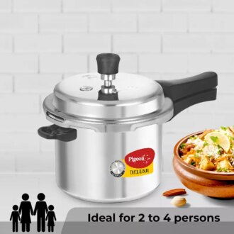 Pigeon Pressure Cooker 3L Deluxe Aluminium Outer Lid Gas Stove Compatible Ergonomically Designed Handle PP3