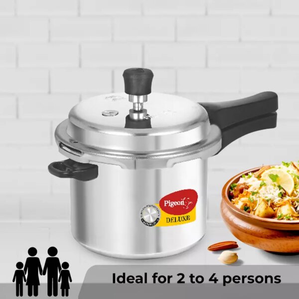 Pigeon Pressure Cooker 3L Deluxe Aluminium Outer Lid Gas Stove Compatible Ergonomically Designed Handle PP3