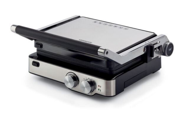 Kenwood Grill 2000W Contact Health Grill Panini Press with Variable Temperature Timer 3 Grill Positions for Panini Burger Sandwich Pizza Steak Chicken Fish Vegetables HGM80.000SS