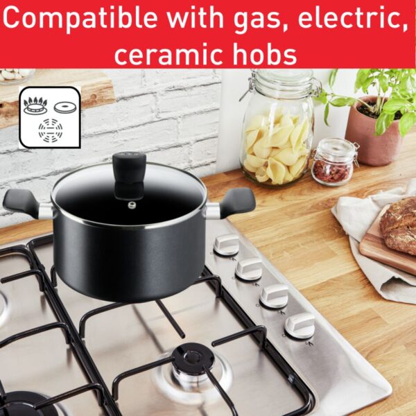 Tefal Super Cook Stew Pot 22cm + Lid Non Stick Thermo Signal 100% Safe Stew Pan Black Aluminium B4594584
