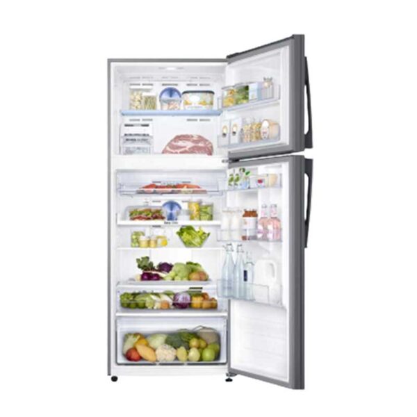 Samsung Fridge 439L Digital Inverter, Double Door, Top Freezer, Twin Cooling Plus, TMF, DIT, Air Hygienically, LED Lighting, Silver RT56K5341/RT43K6341