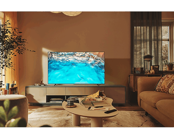 Samsung 85" LED 4K Crystal UHD Smart TV with Air Slim Design, Smart Hub, HDR, Motion Xcelerator, OTS Lite, Solarcell Remote 85BU8000