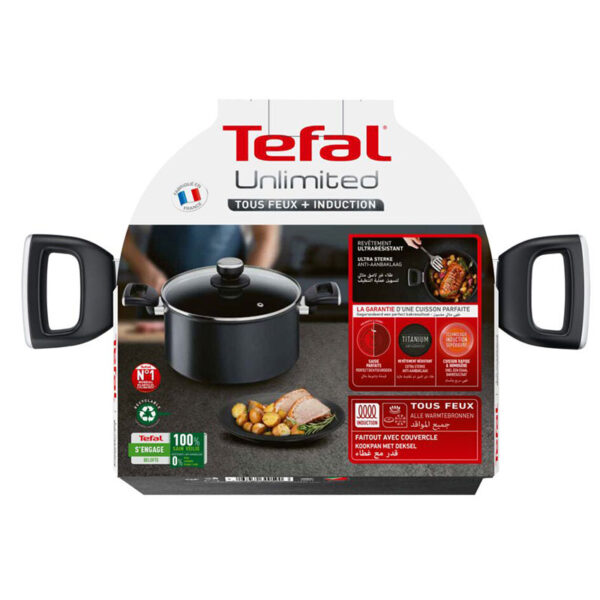 Tefal Unlimited Stewpot 24 CM All Hobs Titanium Non Stick Anti Scratch Safe Non Stick G6 Unlimited Round Saucepan Pan Cast Aluminum G2554602