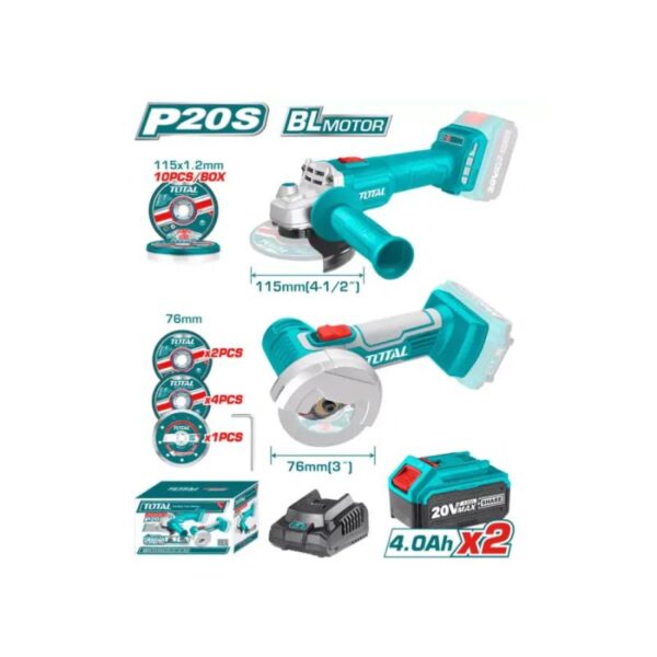 Total Kit Cut Off Tool & Angle Grinder 20V Cordless, Lithium-Ion, 2pcs Combo TOSLI2211415