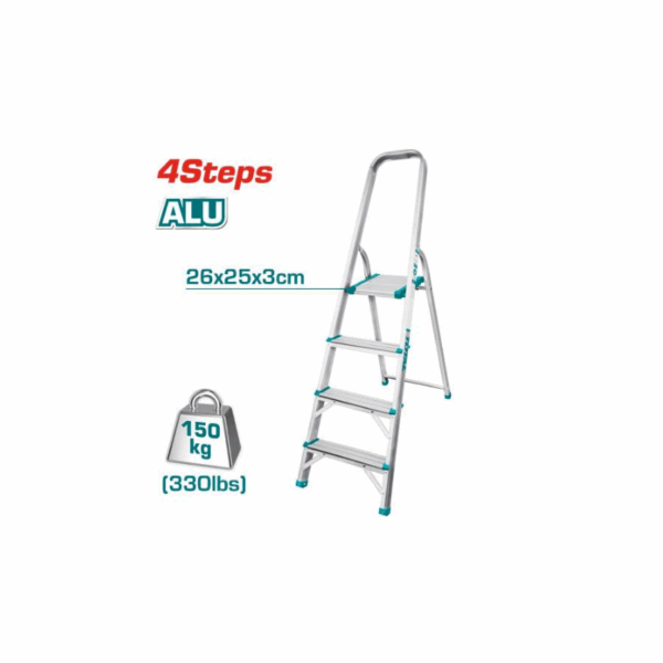 Total Household Ladder with 4 Steps, Aluminium Body THLAD06041