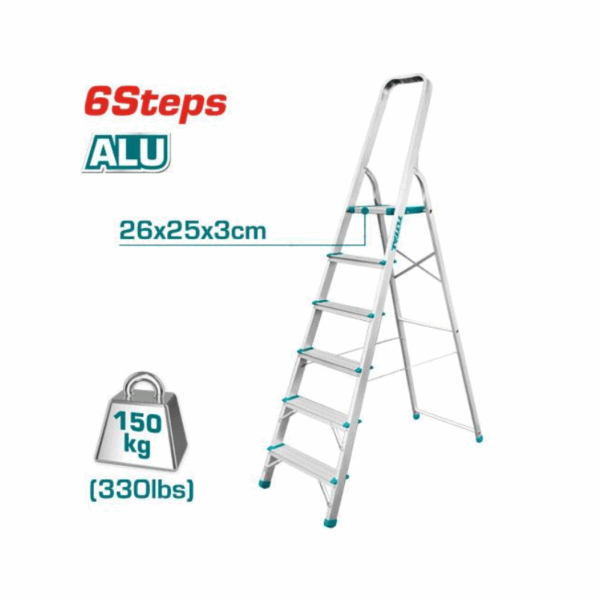Total Household Ladder with 6 Steps, Aluminium Body THLAD06061