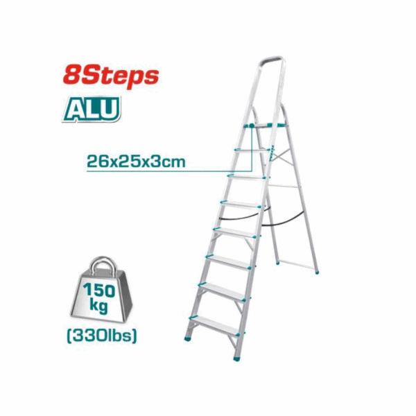 Total Household Ladder with 8 Steps, Aluminium Body THLAD06081