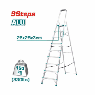 Total Household Ladder with 9 Steps, Aluminium Body THLAD06091