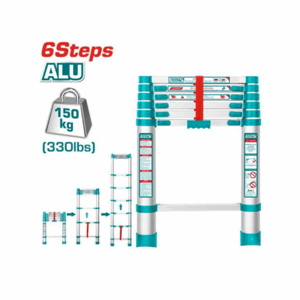 Total Telescopic Ladder with 6 Steps, Aluminium Body, Easy Carry THLAD08061