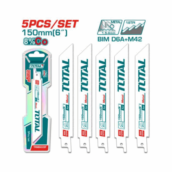 Total Reciprocating Saw Blades for Metal 150mm/6" 18T-HSS-Milled 5pcs Set TRSB922EF