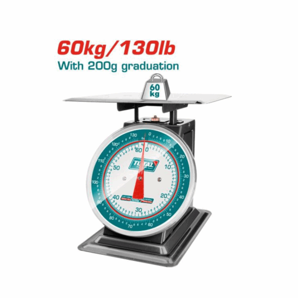 Total Analogue Spring Scale for Kitchen Max Weight 60Kg with Stainless Steel Bowl 305mm, 200g Graduation TESA5601