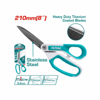 Total Rubber Grip Long Blade Scissor 210mm 8" with Unique Design Handle, Titanium Plated Stainless Steel Blade THSCRS812108