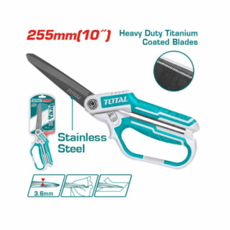 Total Rubber Grip Long Blade Heavy Duty Scissor 255mm 10" with Titanium Plated Stainless Steel Blade THSCRS832558