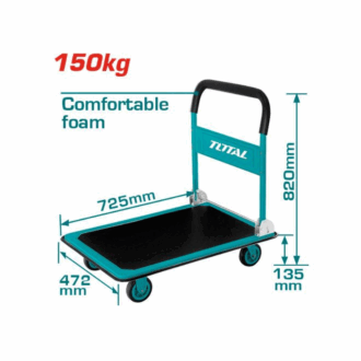 Total Foldable Platform Hand Truck 150Kgs 725x472mm with Steel Handle, 4"PU Wheel, Non-Slip PVC Mat THTHP11502