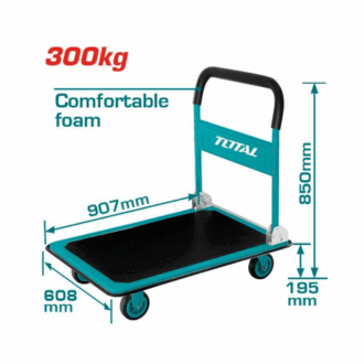 Total Foldable Platform Hand Truck 300Kgs 907x608mm with Steel Handle, 5"PU Wheel, Non-Slip PVC Mat THTHP13002